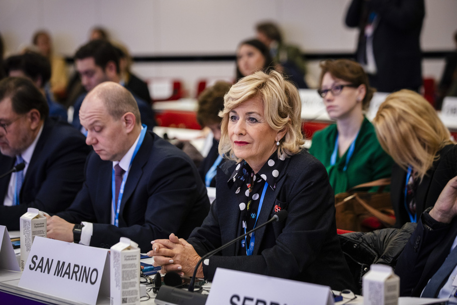 The 74 th session of the WHO Regional Committee for Europe opened in Copenhagen, Denmark.  Pictured here: H.E. Ms Mariella Mularoni, Secretary of State and Minister of Health of San Marino   Title of WHO staff and officials reflects their respective position at the time the photo was taken.