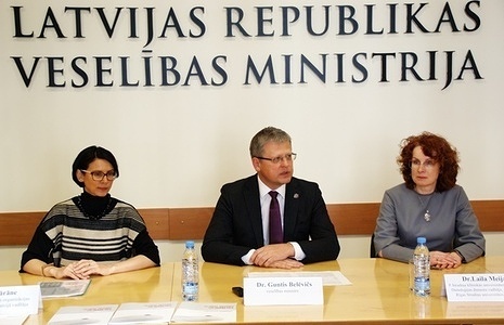 To mark World Health Day 2016, the Ministry of Health of Latvia and Head of the WHO Country Office in Latvia, Aiga Rurane organized a joint press conference, held on the Ministry premises and with participation from the Minister of Health, Dr Guntis Belevics. The main topic of the event was preventing diabetes, with a specific focus on children and youth in Latvia. Title of WHO staff and officials reflects their respective position at the time the photo was taken.