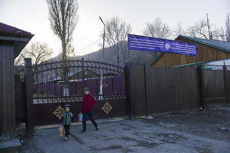 An exterior shot shows the entrance of the Nijnaya Serafimovka Center for the Elderly and Disabled in Chuy Oblast, Kyrgyzstan on 25 November 2022. In Kyrgyzstan and across the region, WHO/Europe has launched the campaign “Keeping COVID-19 and influenza at bay this autumn/winter. Prepare, prevent, protect” to raise awareness about the pressing need for vulnerable populations to protect themselves from serious illness or death by getting vaccinated against influenza and COVID-19.